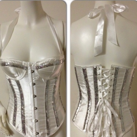 New! Sexy Showgirl Sequined Corset Size L Red - Picture 3 of 3